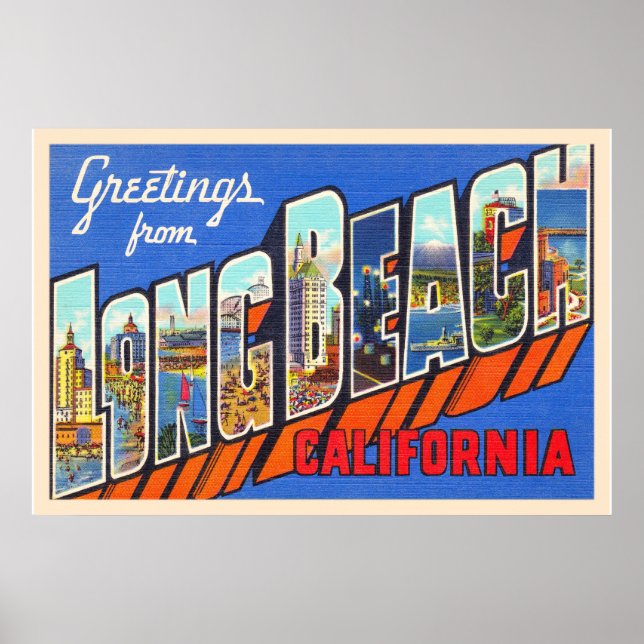 Long Beach California CA Large Letter Postcard Poster (Front)