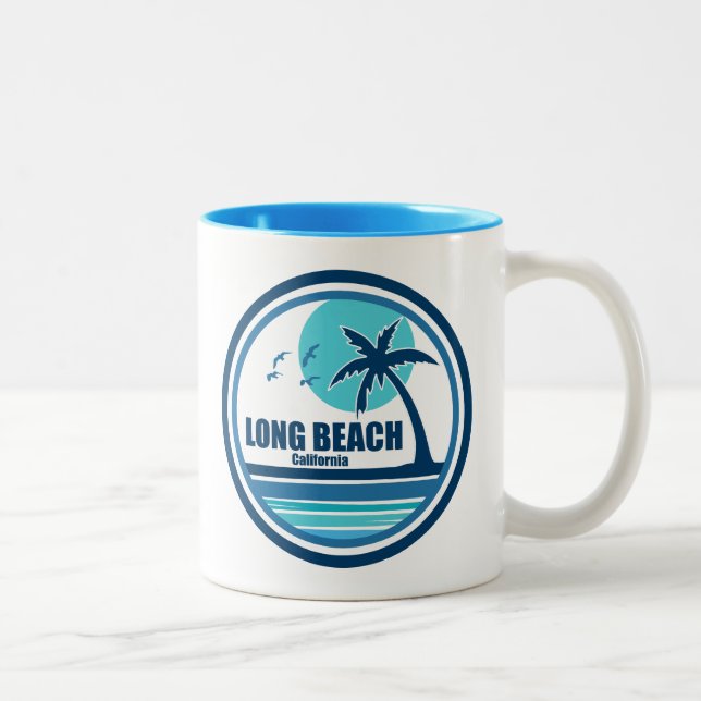 Long Beach California Palm Tree Birds Two-Tone Coffee Mug (Right)