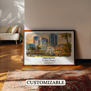 Long Beach California Poster, Watercolor, Custom Poster