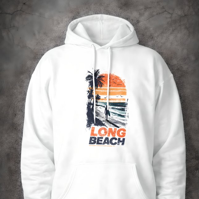Long Beach California Retro Sunset Palm Tree Beach Hoodie (Creator Uploaded)