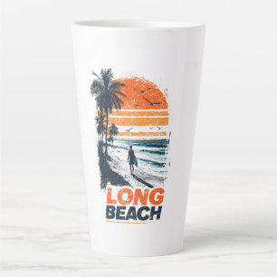 Long Beach California Retro Sunset Palm Tree Beach Latte Mug