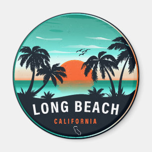 Long Beach California Retro Sunset Souvenirs 80s Magnet