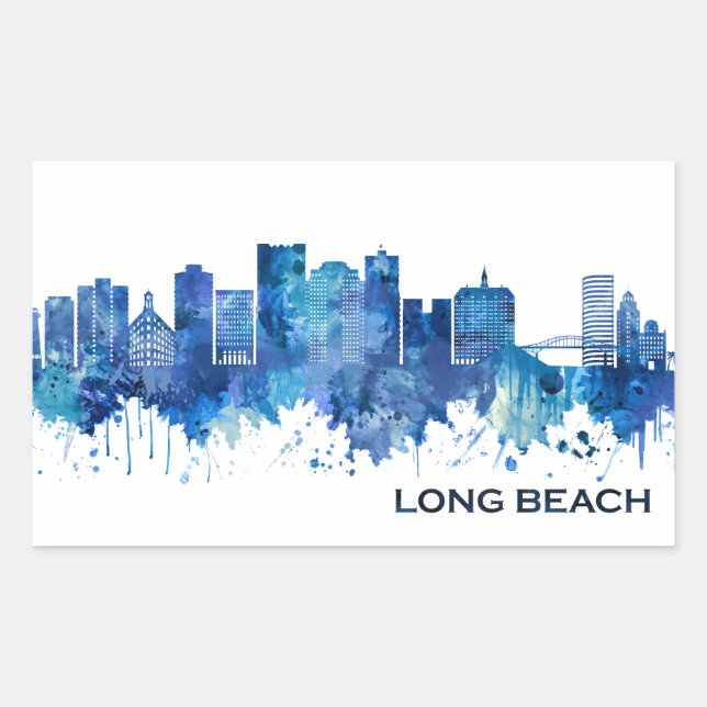 Long Beach California Skyline Blue Sticker (Front)