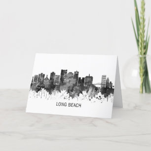 Long Beach California Skyline BW Holiday Card