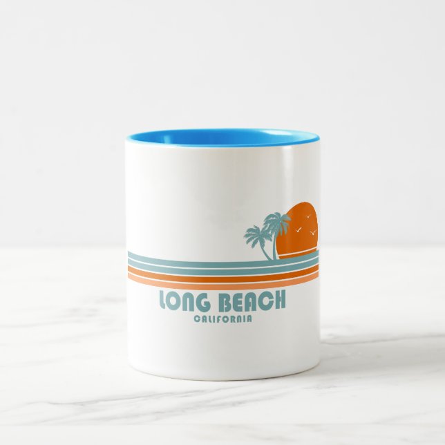 Long Beach California Sun Palm Trees Two-Tone Coffee Mug (Center)