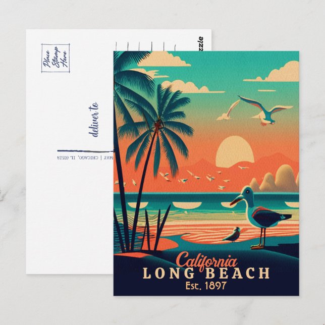 Long Beach California Sunset Souvenirs 1950s Postcard (Front/Back)