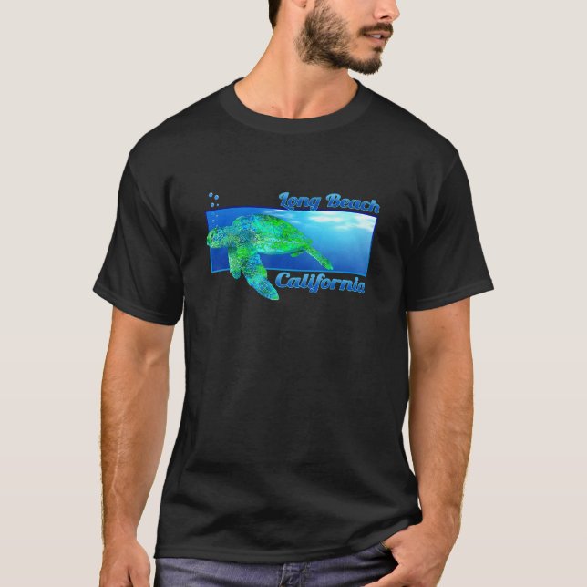 Long Beach California Swimming Sea Turtle T-Shirt (Front)