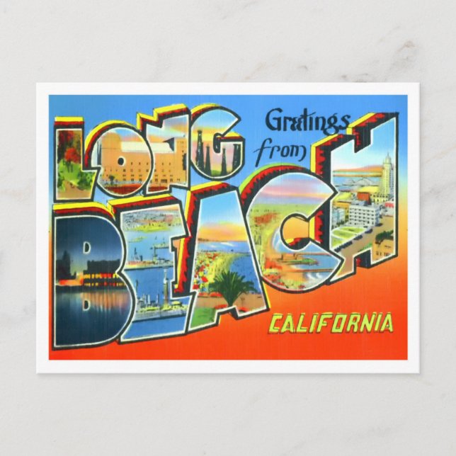 Long Beach, California Vintage Big Letters Postcard (Front)
