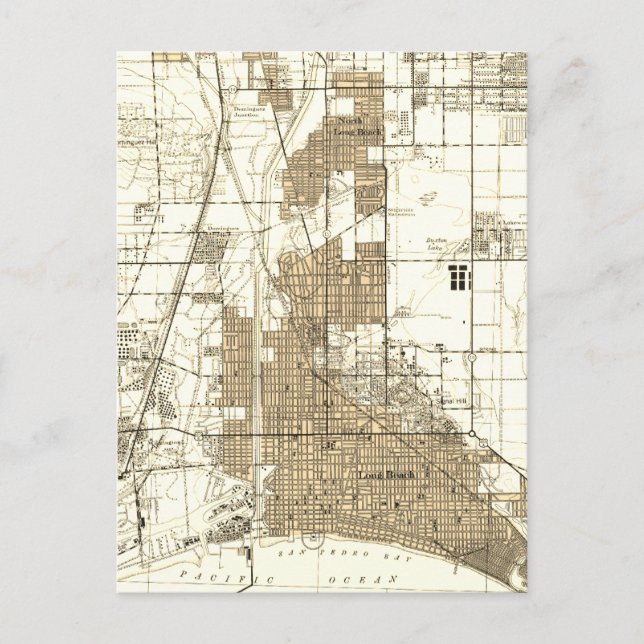 Long Beach California Vintage Map Postcard (Front)