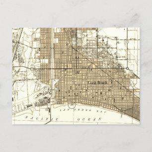Long Beach California Vintage Map Postcard