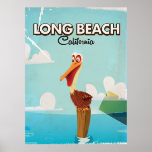 Long Beach California Vintage Pelican travel Poster