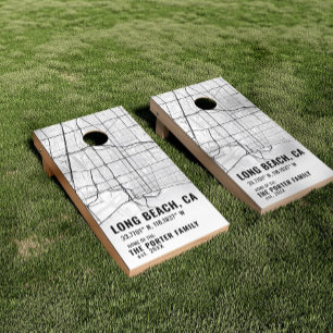 Long Beach City Map + Coordinates  Cornhole Set