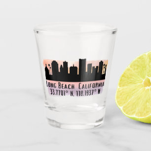 Long Beach Skyline Latitude and Longitude Shot Glass