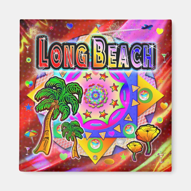 Long Beach Tropical Friends Magnet (Front)