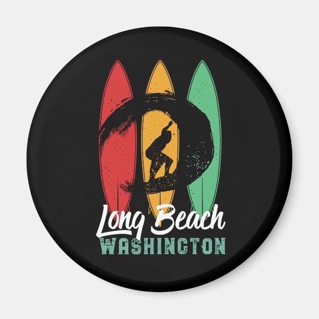 Long Beach Washington Vintage Retro Surfing Magnet (Front)