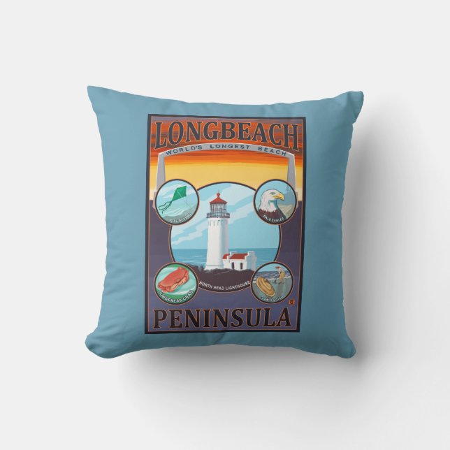 Long Beach, WashingtonTravel Throw Pillow (Front)