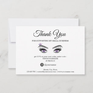 Long Beautiful Lashes Eyes and Brows Hand drawn Thank You Card