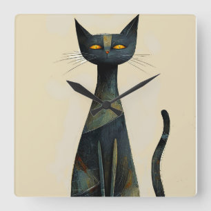 🐈‍⬛ Long Black Cat Wall Decor Funny Minimalist Square Wall Clock