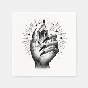 Long Black Nails & Crystal Energy Magic Vintage Napkin