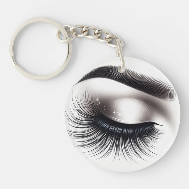 Long Black Wispy Eyelashes Lash Extensions Beauty  Keychain (Front)