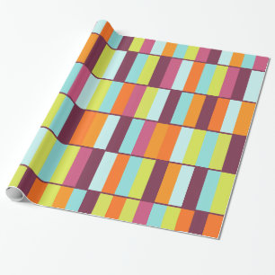 Long Blocks Colorful Geometric Checkered Pattern Wrapping Paper