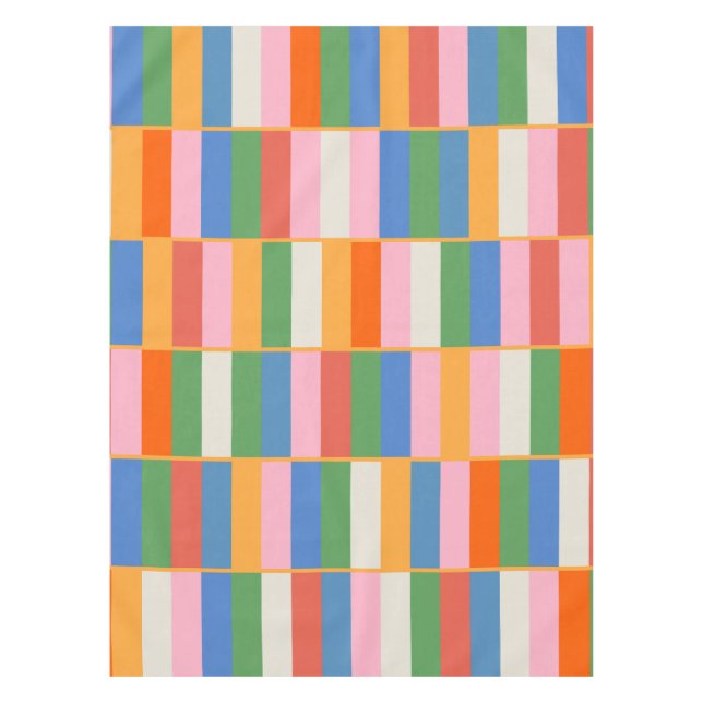 Long Blocks Colourful Checked Pop Pattern Tablecloth (Front)