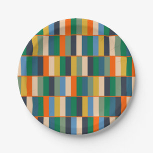 Long Blocks Retro Modern Checked Pattern  Paper Plate