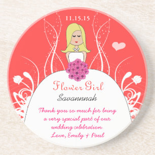 Long Blonde Coral & Pink Flower Girl Gown Coaster