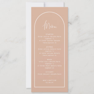 Long Blush Pink Arch Baptism Menu Card