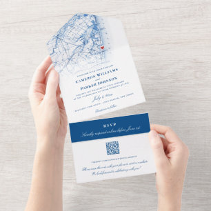 Long Branch New Jersey Map Elegant Navy Wedding All In One Invitation
