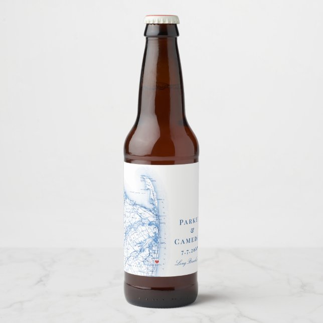 Long Branch New Jersey Map Elegant Wedding  Beer Bottle Label (Front)