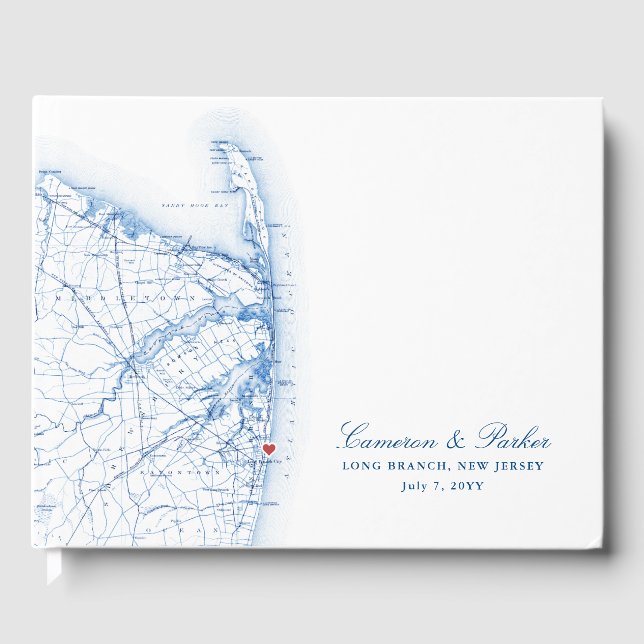 Long Branch New Jersey Map Elegant Wedding Guest Book (Front)