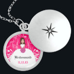 Long Brown Hair Fuchsia Bridesmaid Necklace<br><div class="desc">Keepsake Necklaces Choose either Silver Plated Gold Finish or Sterling Silver Unique Personalized Custom !st Christmas Gift Wedding Keepsake Wedding Party Necklaces - to change background colour - click customize - click edit - choose last tool in drop down menu and choose from one of the colours shown or enter...</div>