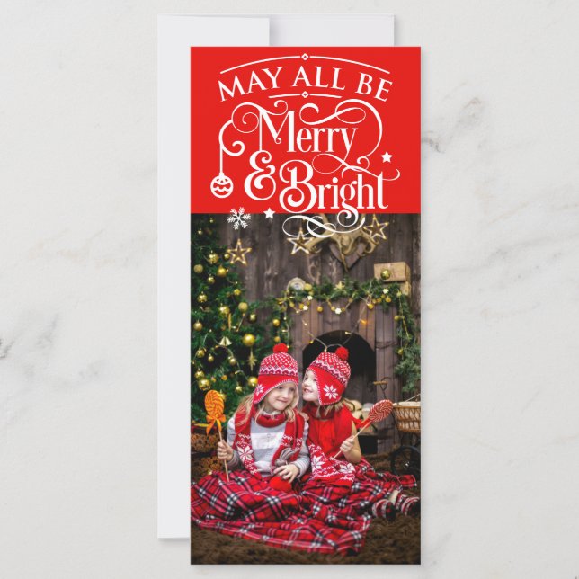 Long Christmas Photo Card Red Theme (Front)