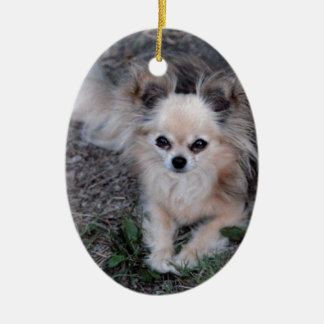 Long Coat Chihuahua Ceramic Ornament