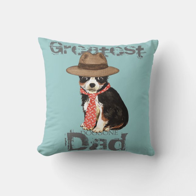 Long Coat Chihuahua Dad Throw Pillow (Front)