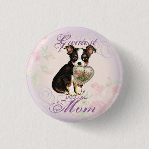 Long Coat Chihuahua Heart Mom 1 Inch Round Button