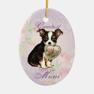 Long Coat Chihuahua Heart Mom Ceramic Ornament