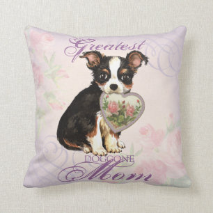 Long Coat Chihuahua Heart Mom Throw Pillow