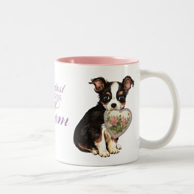 Long Coat Chihuahua Heart Mom Two-Tone Coffee Mug (Right)