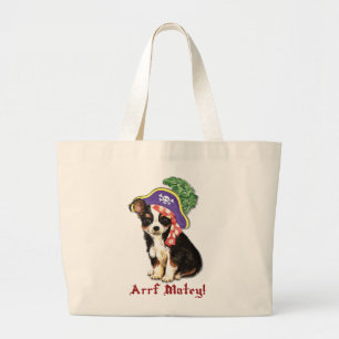 Long Coat Chihuahua Pirate Large Tote Bag