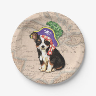 Long Coat Chihuahua Pirate Paper Plate