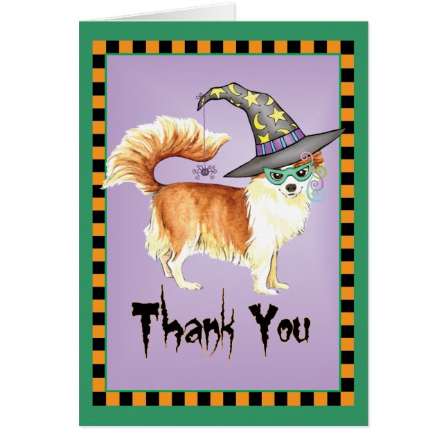 Long Coat Chihuahua Witch Thank You card (Front)