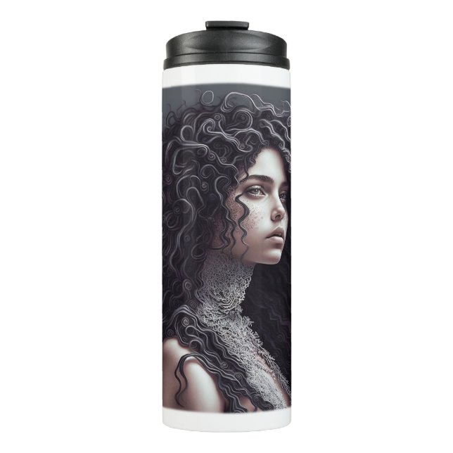 Long Curly Hair Thermal Tumbler  (Front)