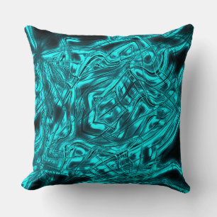 Long curved strokes forming star on cyan metallic throw pillow