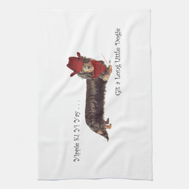 Long Dachshund Cowboy Kitchen Towel (Vertical)