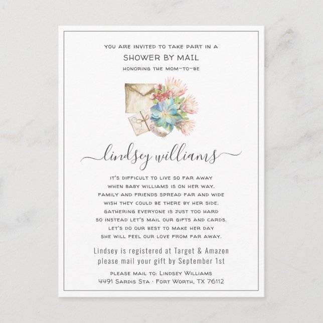 Long Distance Baby Shower by Mail Invitation Postcard (Front)