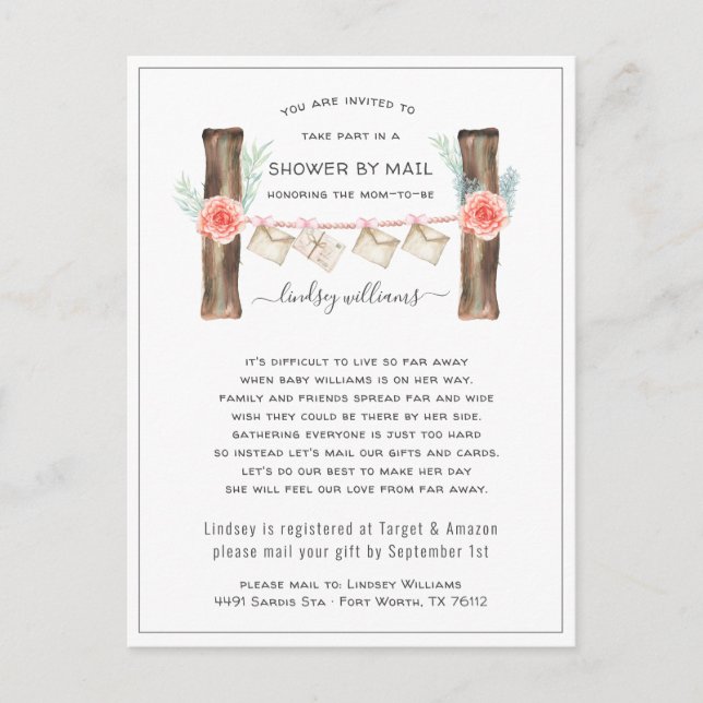 Long Distance Baby Shower by Mail Invitation Postcard (Front)
