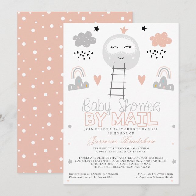 Long Distance Baby Shower Pathway to the Moon Invitation (Front/Back)