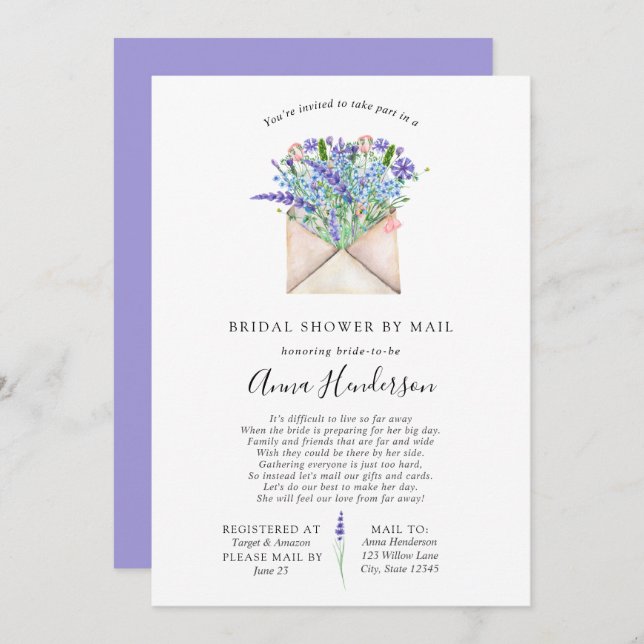 Long Distance Bridal Shower by Mail Invitation (Front/Back)